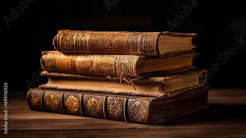 Old history books stock isolated on black background