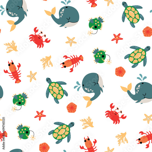 Seamless pattern with sea animals. Design for fabric  textile  wallpaper  packaging.  