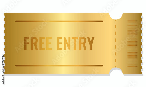 blank golden ticket FREE ENTRY. Golden coupon sticker template. Vector illustration