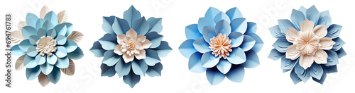 set of craft paper flowers on isolated background photo