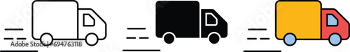 Delivery, Running Truck Icon lined, isolated and colored version. Vector illustration