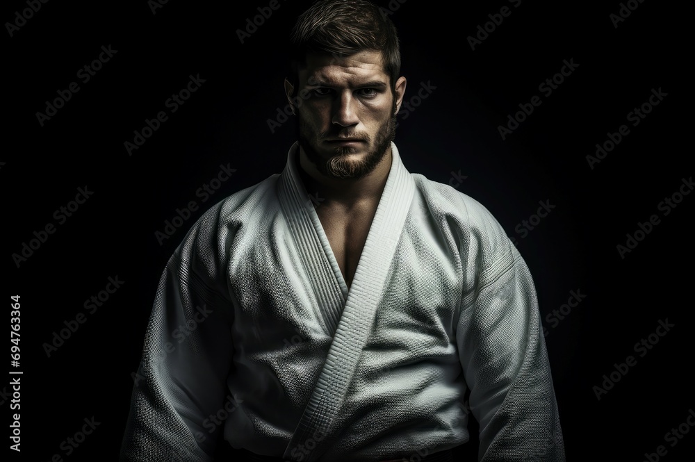 Determined man judo athlete. Master fight. Generate Ai