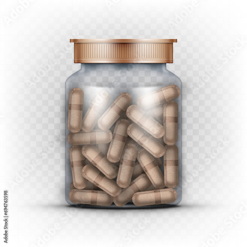 Clear Transparent Glass Bottle With Herbal Pills
