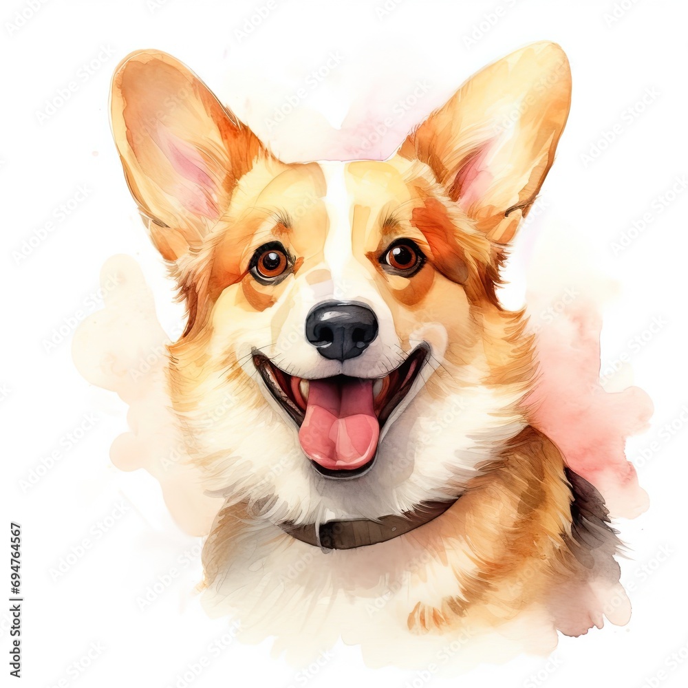 The image of a cute dog on a white background. Isolated watercolor illustration of a corgi. Print for T-shirts, mugs, cards, notebooks The image of a cute dog on a white background. Isolated watercolor illustration of a corgi. Print for T-shirts, mugs, cards, notebooks