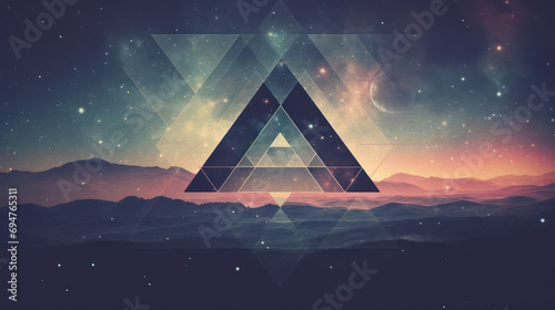 Fotografia illustration representing a space landscape and pyramids - grain on the image