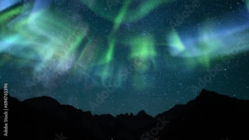 Aurora Meteors Illumination in Milky Way Time Lapse Above Mountains photo