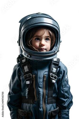 photo of child in a astronaut helmet and uniform isolated