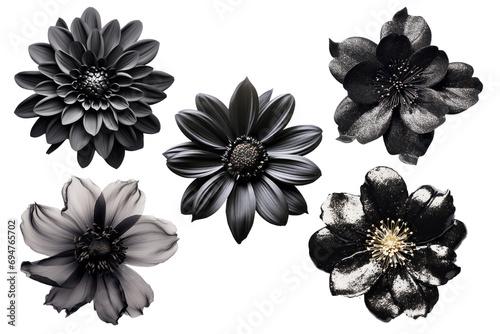 Set of black flowers on isolated background #694765702