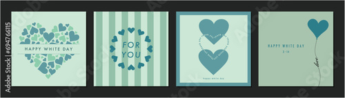 ホワイトデーカードテンプレートセット　フレーム　背景　ハート　3月14日　ベクターイラスト　おしゃれ