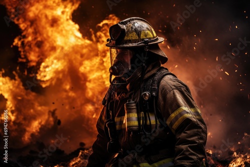 Firefighter working in action