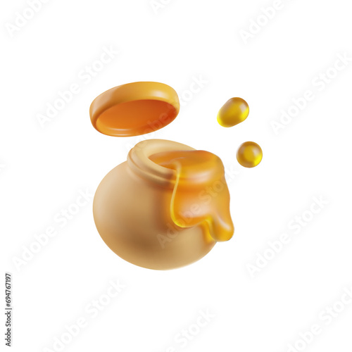 Pot with honey, volume 3d icon, vector illustration isolated on white.
