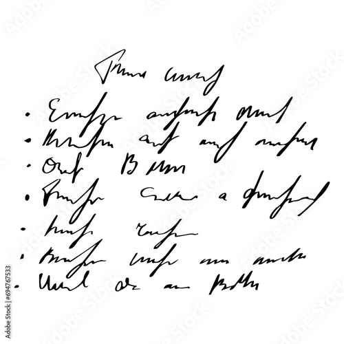 Handwritten Unreadable ink stroke, doodle illegible fictional language isolated on white background. Vintage pen writen.