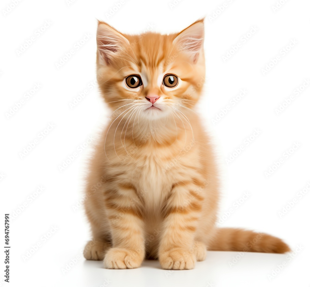 Hyper-realistic image of an orange kitten on a pure white backdrop. Vibrant orange fur, round innocent eyes, and tiny pink nose. Mesmerizing detail and captivating light reflection Hyper-realistic image of an orange kitten on a pure white backdrop. Vibrant orange fur, round innocent eyes, and tiny pink nose. Mesmerizing detail and captivating light reflection