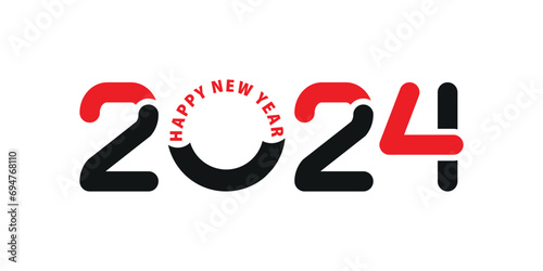 Happy New Year 2024 design. With red and black number illustrations. Premium vector design for poster, banner, greeting, and New Year 2024 celebration