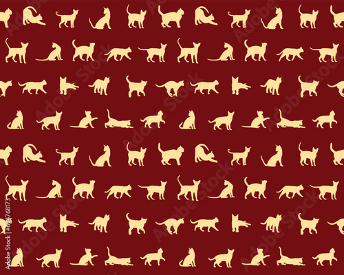 Seamless background with silhouettes of domestic cats.