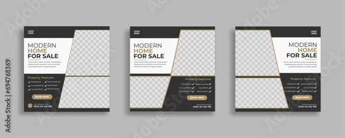 Real estate modern house property social media Instagram post or square web banner template photo