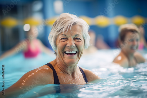 Active beautiful senior women enjoying aqua fit class in a pool © Kien