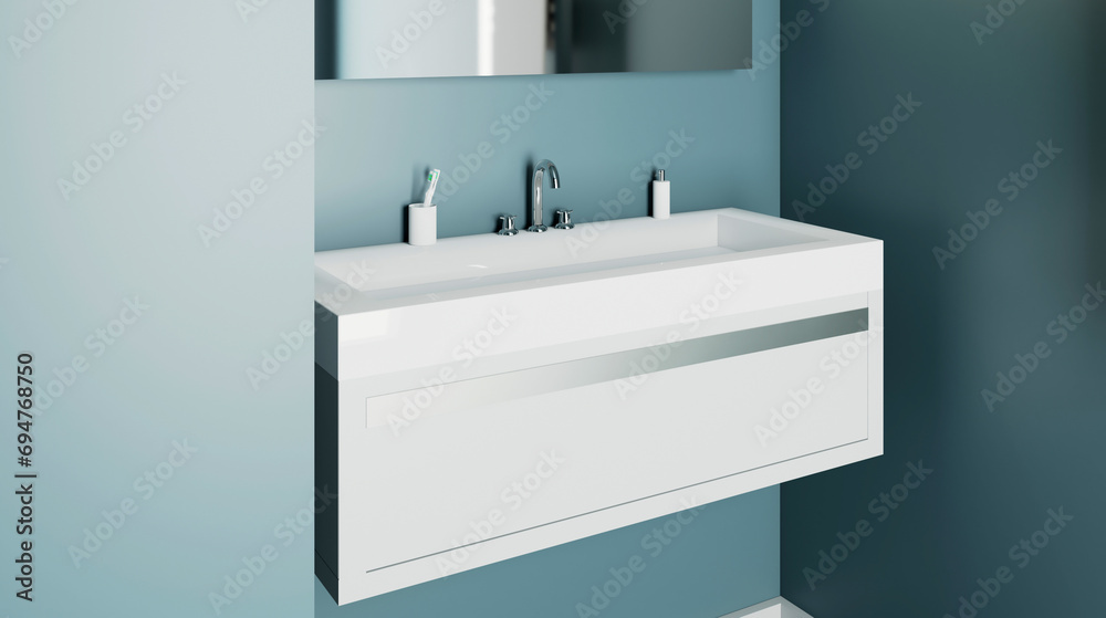 Clean and fresh bathroom with natural light. 3D rendering. Clean and fresh bathroom with natural light. 3D rendering.