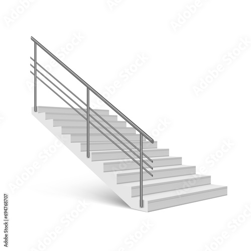 3D White Stairs With Stainless Steel Railing