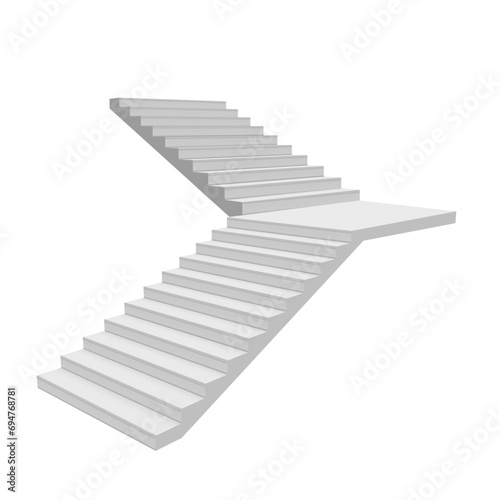 3D Flight Of White Stairs To Big Podium
