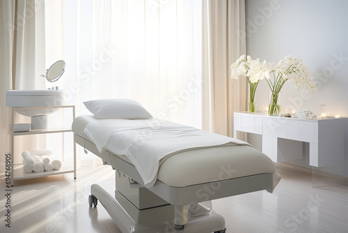 A modern spa and beauty salon with professional equipment for massage and cosmetic treatments in a clean, comfortable environment.