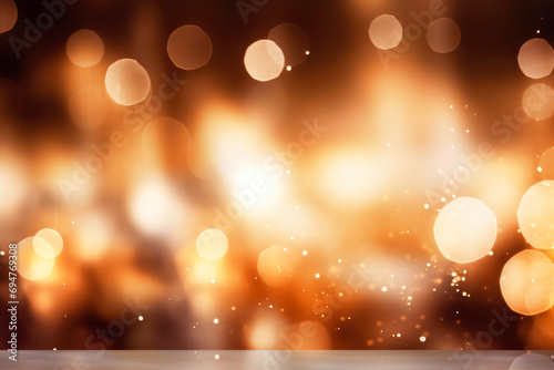 Golden Christmas lights defocused in bokeh effect. Copy space. Can be used for New year celebration