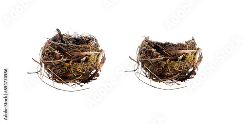Obraz na płótnie A side view of a natural, real birds nest isolated against a transparent background along with a copy of the front part that can be placed over the top of other layers added to the nest. w salonie