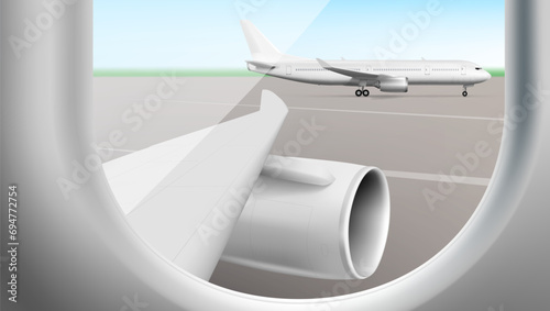 Airways Airplane Parked On Airport. Window View