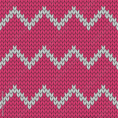 Pink background and white zigzag on knitted pattern. knitted vector pattern. Seamless gradient pattern for clothing, wrapping paper, backdrop, background, gift card.	
