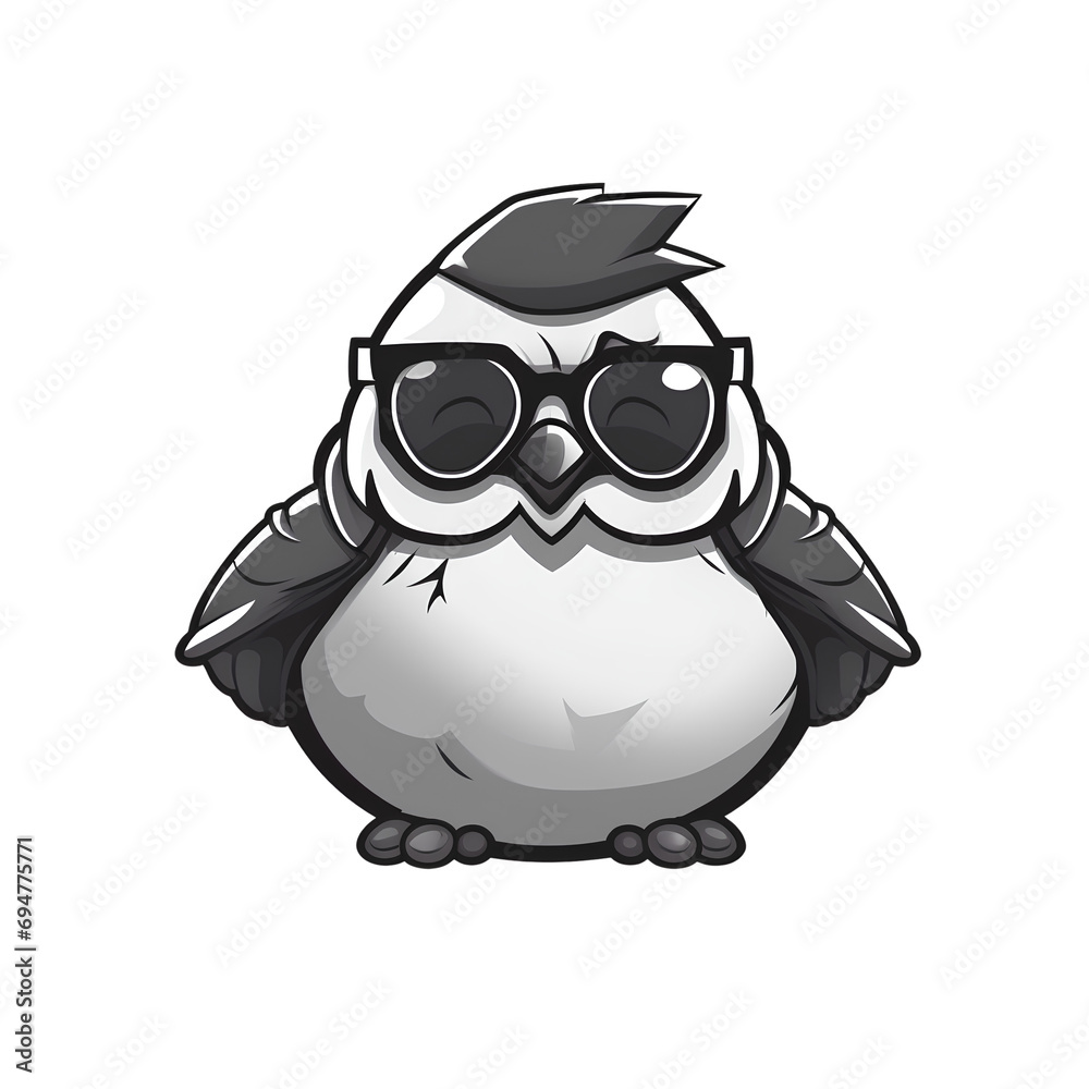 Fototapeta premium Logo cute but tough guy pigeon character. Black and white. No shading, isolated on transparent background, PNG, 300 DPI