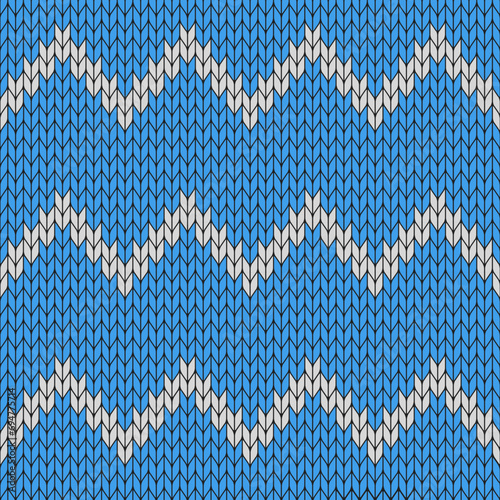 Blue background and white zigzag on knitted pattern. knitted vector pattern. Seamless gradient pattern for clothing, wrapping paper, backdrop, background, gift card.	