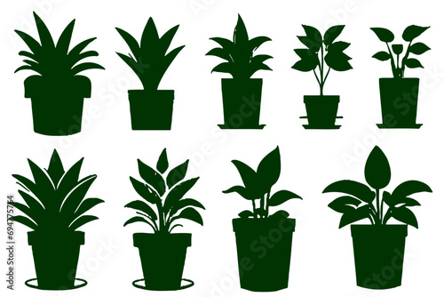 Set different potted houseplants silhouettes. Indoor flowers or plants in flower pots flat vector illustrations collection photo