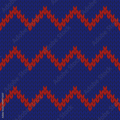 4th of July background and white zigzag on knitted pattern. knitted vector pattern. Seamless gradient pattern for clothing, wrapping paper, backdrop, background, gift card.	