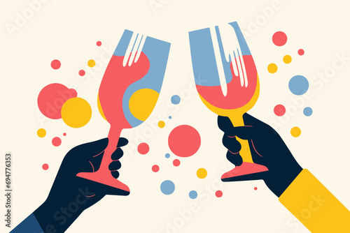 Hands toasting with glasses of champagne. Abstract Celebration or party graphic