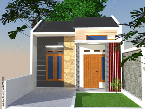 minimalist house exterior scene isolated on a white background