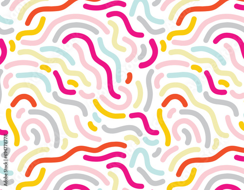 Colorful line doodle seamless pattern set. Creative minimalist style art background collection, trendy design with basic shapes. Modern abstract color backdrop. 