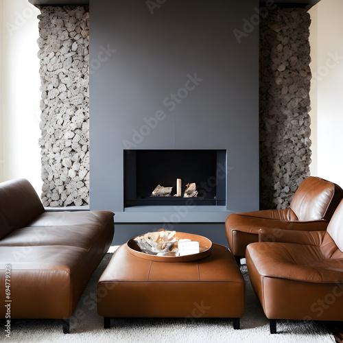 living interior with fireplace
