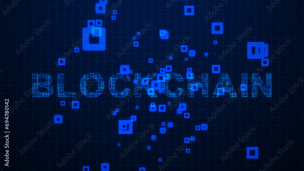 Blockchain Texts Circuit Lines Animation on Grid Background