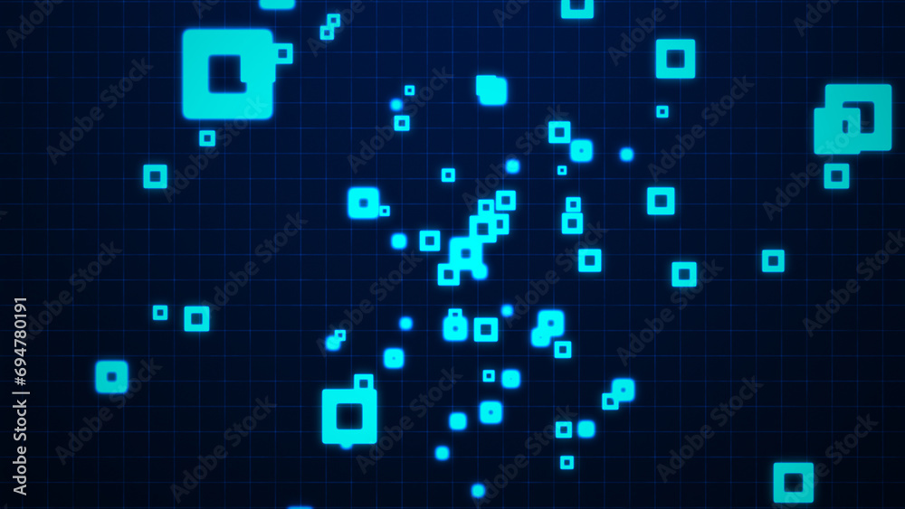 Glowing Squares on a Grid Background