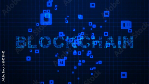 Blockchain Texts Circuit Lines Animation on Grid Background