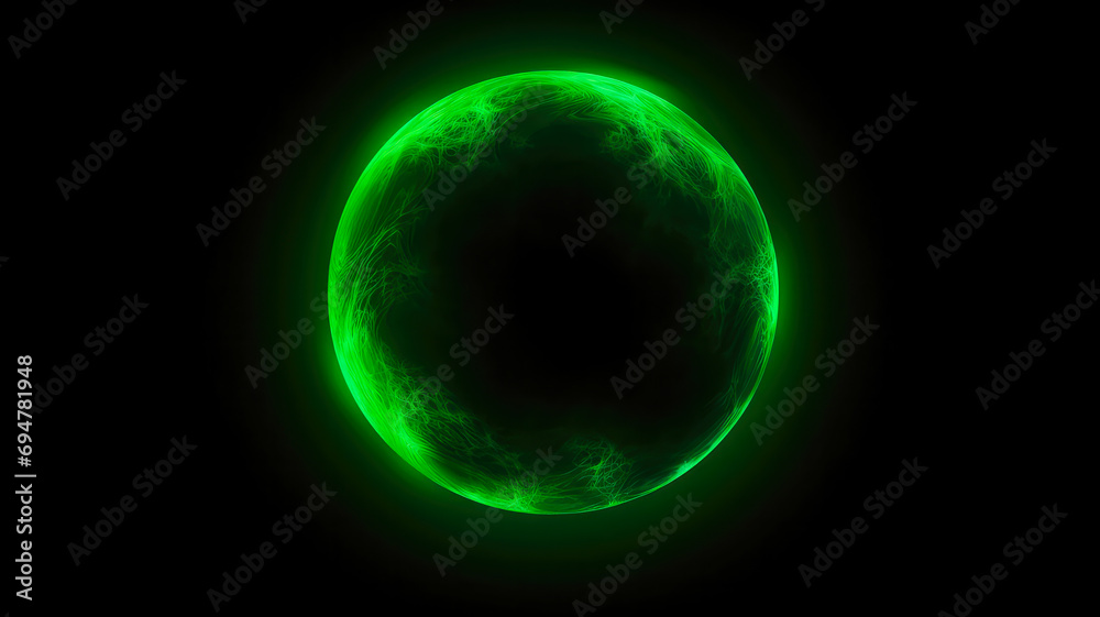 Glühende grüne Farbverlaufskugel auf schwarzem Hintergrundmond