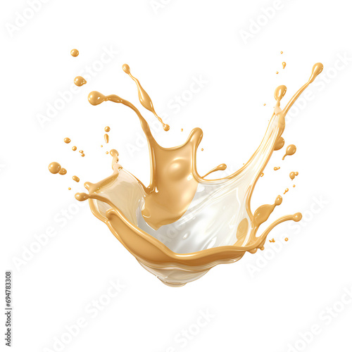 White milk splash with honey swirl in between, isolated on transparent background, PNG, 300 DPI
