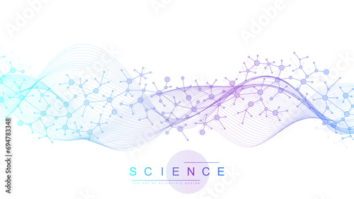 Molecular abstract structure background. Scientific vector illustration with molecule DNA. Medical, science and technology concept for banner template or header.
