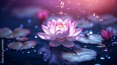 fresh raindrops on pink lotus flower  beautiful lotus pond