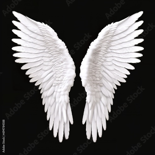 white angel wing on gray or black background for designer graphic stock photo