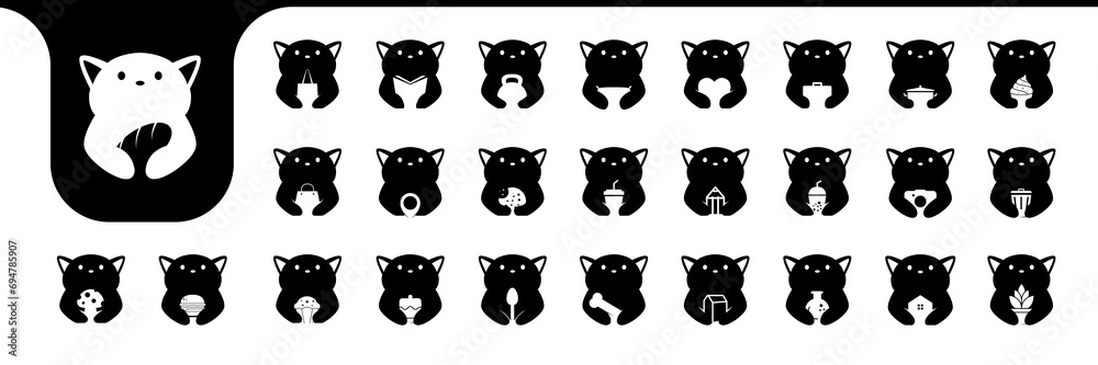 cat fat flat icon set collection logo design vector cat fat flat icon set collection logo design vector