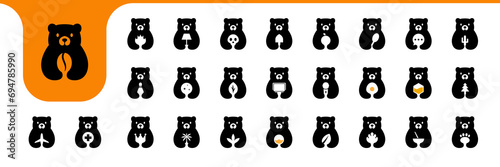 honey bear flat mascot minimal icon collection set logo design vector