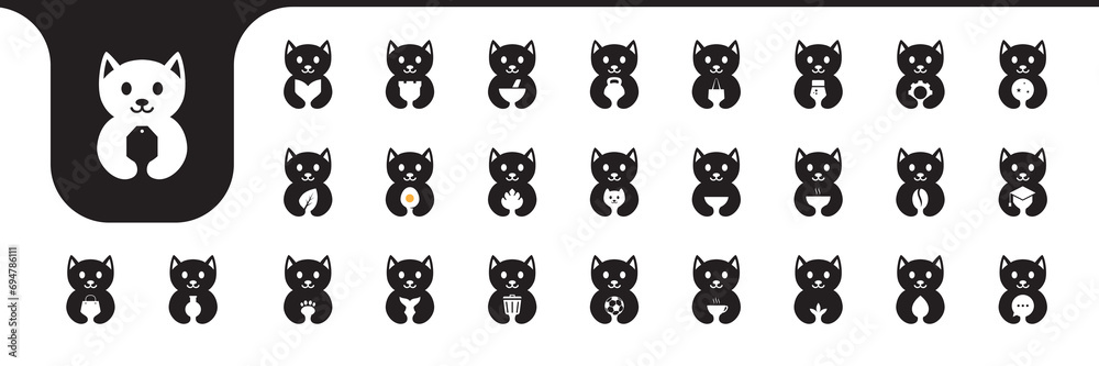 cat cute flat icon set collection logo design vector