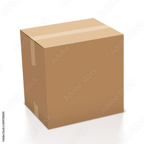 Closed Cardboard Box Taped Up Isolated On White