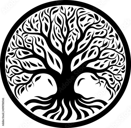 Celtic tree in a circle silhouette in black color. Vector template for laser cutting wall art.